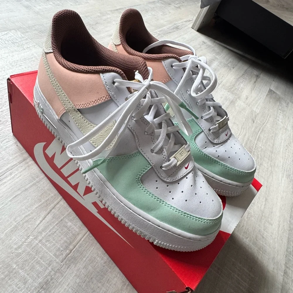 Nike Air Force 1 with Mint and Peach Accents - Picture 2 of 5